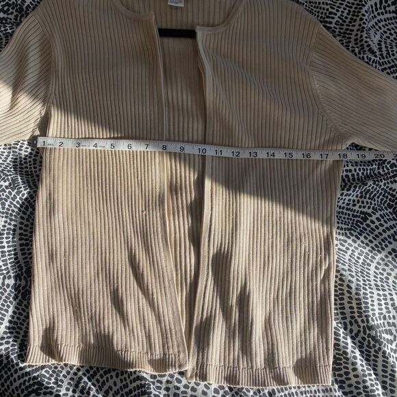 Y2k Vintage D.J. International 100% Silk Neutral Ribbed Open Cardigan Sweater - Picture 6 of 7
